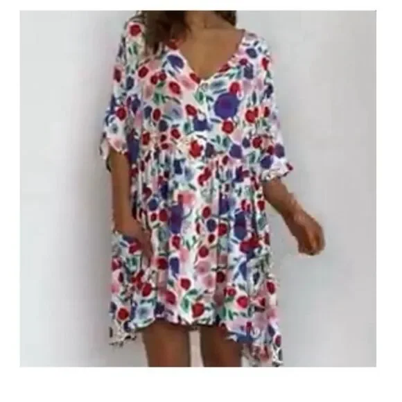 Petal & Pup Keats Floral Babydoll Mini Shirt Dress size S/M - Picture 2 of 10
